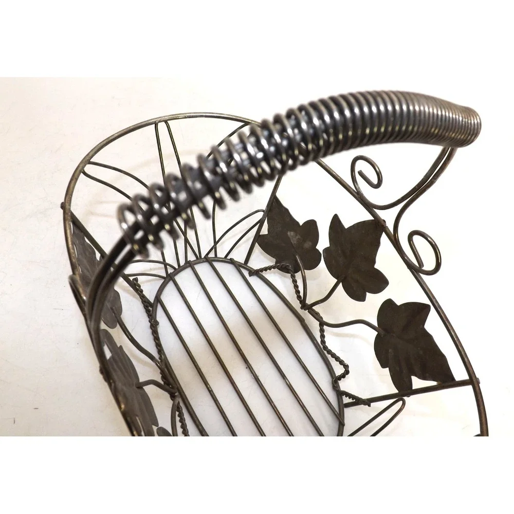 Heavy Wire Metal Grape Leaf Handle Fruit Egg Decorative Basket - 9 x 5 x4